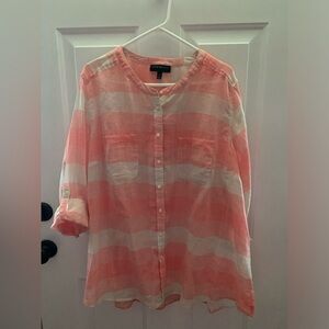Lane Bryant Coral and White Striped Button-Up Shirt 22/24